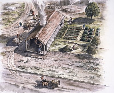 Teollisuusrakennus, Ribchesterin roomalainen linnoitus, Lancashire, 2. vuosisata, 1996 tekijältä Peter Dunn