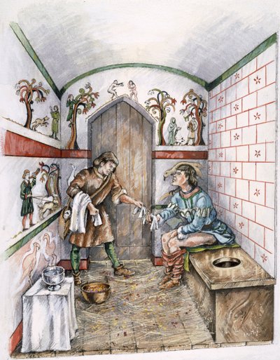 Keskiaikainen käymälä, c1350, c1990-2010 tekijältä Peter Dunn