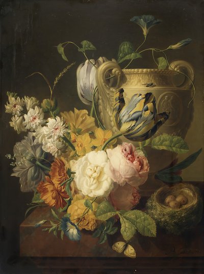 Kukat kivimaljakon vieressä, 1786. tekijältä Peter Faes
