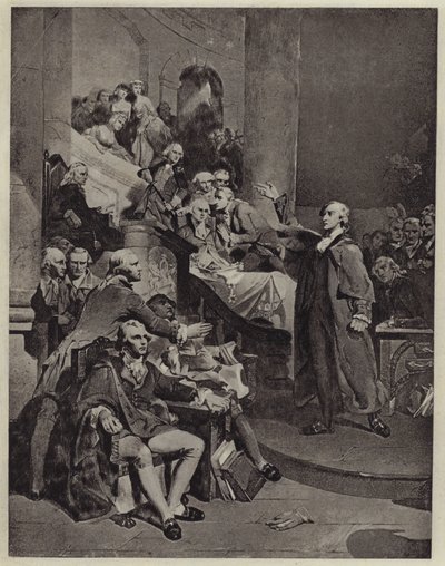 Patrick Henry pitämässä puheensa vuodelta 1765 (litho) tekijältä Peter Frederick (after) Rothermel