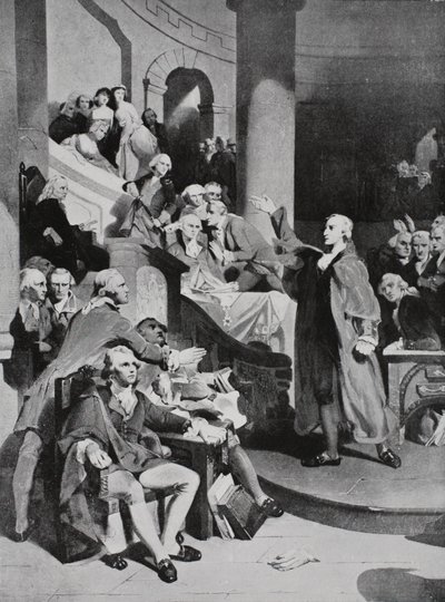 Patrick Henry pitää kuuluisan puheensa Burgesssien talossa tekijältä Peter Frederick Rothermel