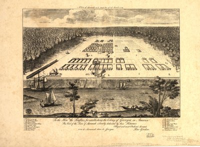 Näkymä Savannahista sellaisena kuin se oli 29. maaliskuuta 1734. LOC 97683565 tekijältä Peter Gordon