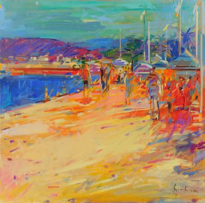 Pampelonne Beach, 2021 (öljy kankaalle) tekijältä Peter Graham (Contemporary)