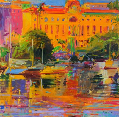 Riviera Reflections - Cannes, 2022 (öljy kankaalle) tekijältä Peter Graham (Contemporary)