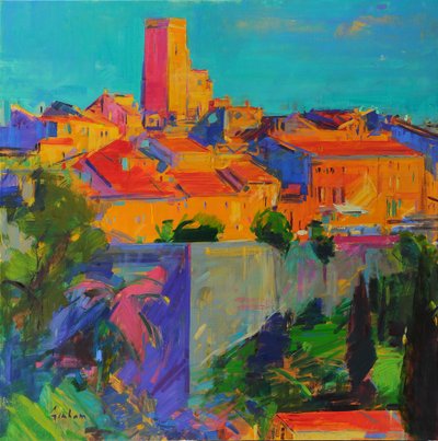 Saint-Paul de Vence, Kultainen valo, 2022 (öljy kankaalle) tekijältä Peter Graham