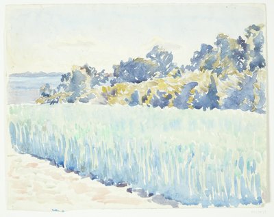 Funen maisema. Viljapelto metsän vieressä tekijältä Peter Hansen