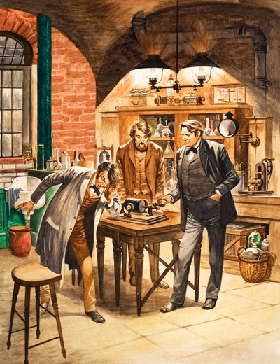 Edison esittelee ensimmäistä fonografia laboratoriossaan. tekijältä Peter Jackson