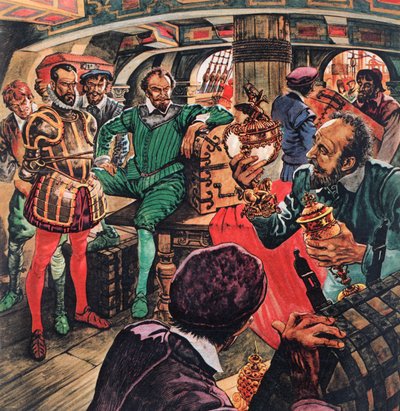 Sir Francis Drake mökissään tekijältä Peter Jackson