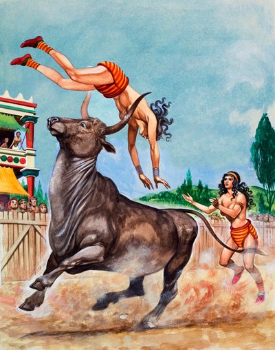 Kuningas Minoksen härkätaisteluareena. Minoan Bull-leapers tekijältä Peter Jackson