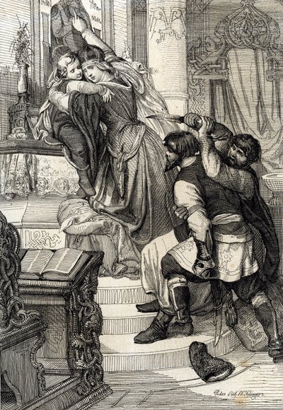 Moskovan kapina 1682 (streltsyn nostaminen 1682): Tsaaritar Natalia Narytshkina suojeli poikaansa Prinssi Pietaria (1672-1725) streltsien (strelettien) hyökkäyksiltä, Venäjä (Moskovan kansannousu 1682 tai streltsy Naritsyn kapina: Tsarryshinaatalia tekijältä Peter Johann Nepomuck Geiger