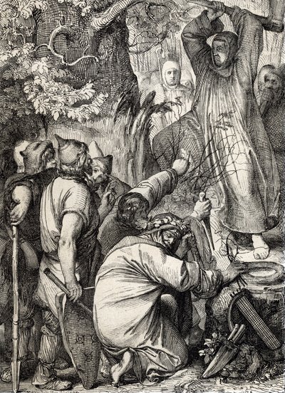 Mainzin pyhä Bonifatius (680-754), joka kaatoi Thorin tammen vakuuttaakseen druidille, että se ei ole pyhä puu (Pyhä Bonifacius (Bonifacius), joka tuhoaa Thorin tammen (Donar tai Joven tammi) germaanisten pakanoiden pyhän puun, muuntaaksesi tekijältä Peter Johann Nepomuck Geiger