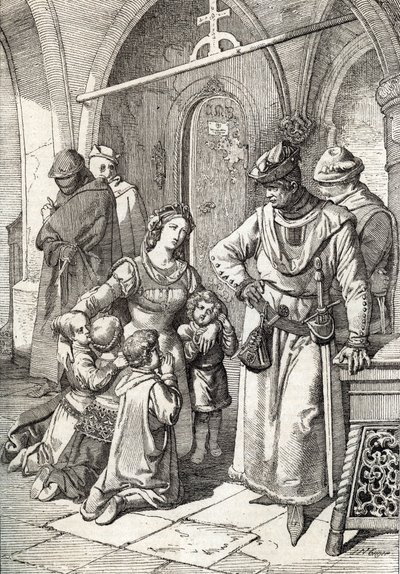 Portugalin Pietari I:n (Pedro I) toisen vaimon salamurha ines de Castron (1320-1355) luostarissa Santa Clara de Coimbrassa, Portugalissa 1355 (Portugalin kuninkaan Pietari I:n vaimo Ines Castron murha luostarissa Santa Clara in Co tekijältä Peter Johann Nepomuck Geiger
