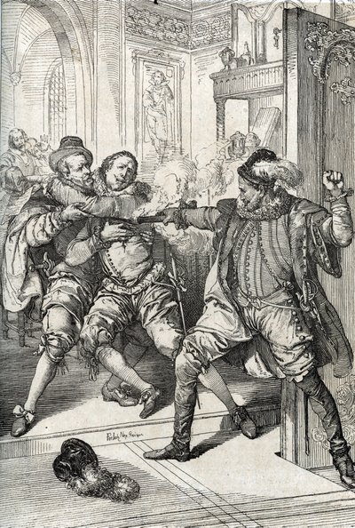Neljän kahdenkymmenen vuoden sota (1568-1648): "" Balthazar Gerardin 80-vuotisen sodan (tai 80 vuoden) aikana 10.7.1584 tekemä William of Orangen salamurha, nimeltään William Hiljainen (1533-1584) ( Gueux