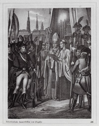 Itävaltalaisia sotilaita lähdössä taistelemaan ranskalaisia vastaan, Wien tekijältä Peter Johann Nepomuk Geiger
