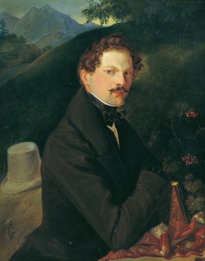 Herrasmiehen muotokuva maisemassa tekijältä Peter Johann Nepomuk Geiger