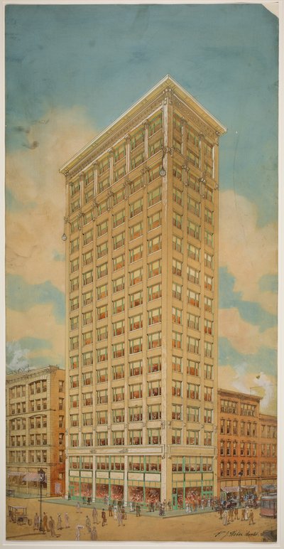 Prairie School Skyscraper, Chicago, Illinois, Perspective, 1910. tekijältä Peter Joseph Weber