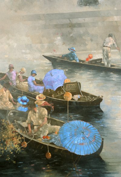 Punts on the Wey at Brooklands (öljy kankaalle) tekijältä Peter Miller