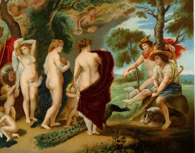 Pariisin tuomio (kromolitografia) tekijältä Peter Paul (after) Rubens