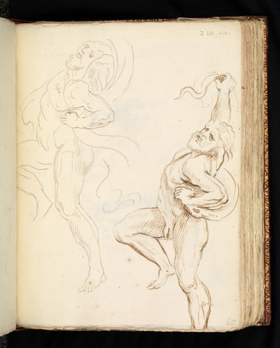 Kaksi tutkimusta Laocoonista, joista toisessa käärmeet muutettiin verhoiksi (grafiitti, kynä ja ruskea muste levitetylle paperille) tekijältä Peter Paul (after) Rubens