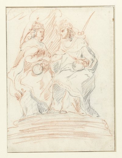 Kuningas ja kuningatar valtaistuimella, heidän takanaan seisoo Fama Kristus ja Maria tekijältä Peter Paul Rubens (possibly)