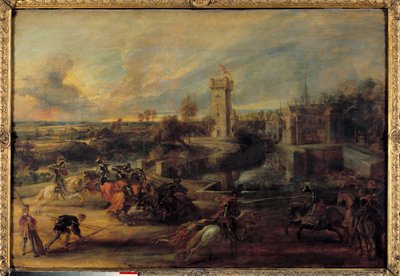 Turnaus lähellä Steenin linnan kuoppia (keskiaika). Pierre Paulin (Pierre-Paul) Rubensin (tai Peter Paulin tai Petrus Pauluksen) flaamilainen maalaus (1577-1640) tekijältä Peter Paul Rubens
