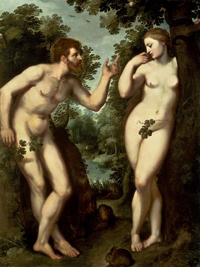 Adam ja Eeva, n. 1599 (öljy paneelille) tekijältä Peter Paul Rubens