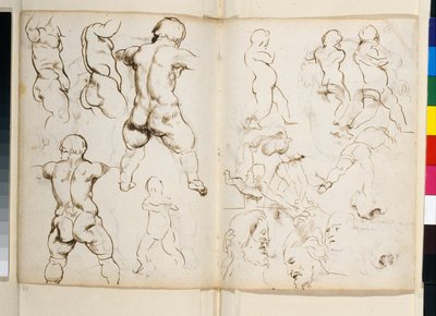 Chatsworthin arkistossa säilytettävässä kadonneessa "piirustuskirjassa" olevan roomalaisen marmorikuvion "Poika ja hanhi" takanäkymä, fol 64v-65r (tussi ja tussi paperille). tekijältä Peter Paul Rubens