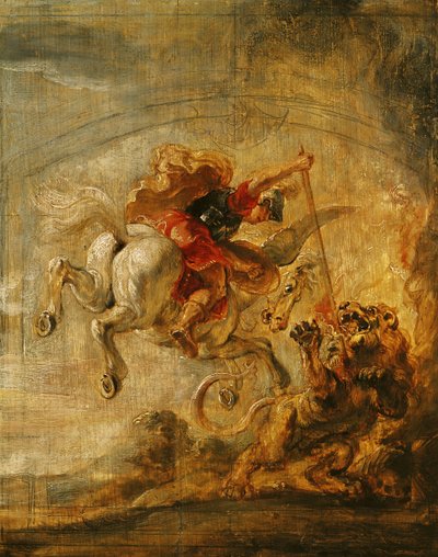 Bellerophon ratsastaa Pegasuksella taistelemassa chimaeraa vastaan, 1635 tekijältä Peter Paul Rubens
