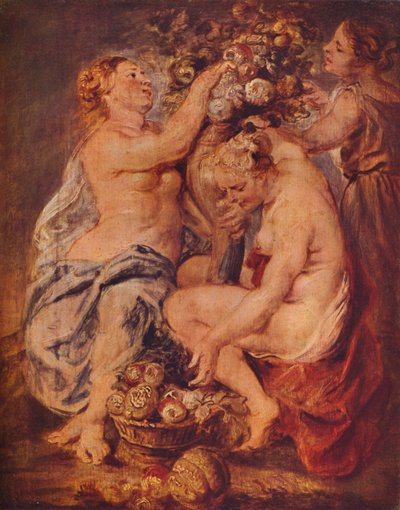 Ceres ja kaksi nymfiä runsaudensarvisen kanssa, c1617 tekijältä Peter Paul Rubens