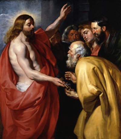 Kristus luovuttaa taivaan avaimet pyhälle Pietarille tekijältä Peter Paul Rubens