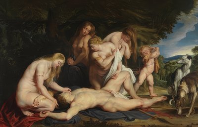 Adonisin kuolema (Venus suree Adonista). Noin 1614 tekijältä Peter Paul Rubens