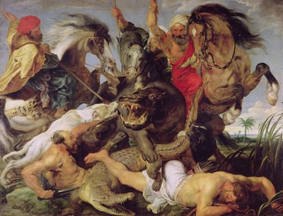 Hippopotamuksen ja krokotiilin metsästys, n.1615-16 (ks. 170972). tekijältä Peter Paul Rubens