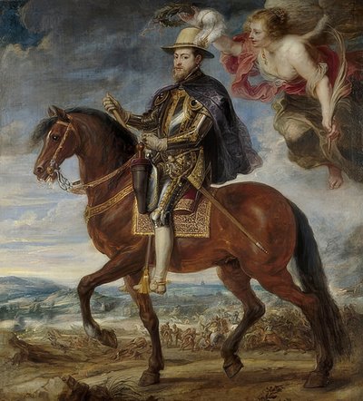 Espanjan kuningas Philip II (1527-1598) hevosen selässä. 1628 tekijältä Peter Paul Rubens