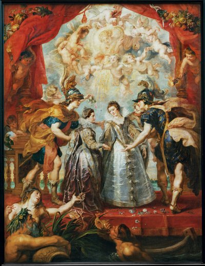 Ranskan ja Espanjan prinsessojen vaihto Bidasoa-joella tekijältä Peter Paul Rubens