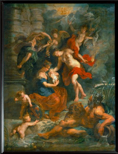 Kuningatar Maria de Medicin syntymä Firenzessä 26. huhtikuuta 1573 ... tekijältä Peter Paul Rubens