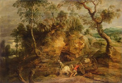 Maisema kivitelineillä, n. 1620 (öljy kankaalle siirretty paneelista) tekijältä Peter Paul Rubens