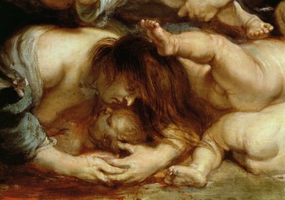 Innocentien verilöyly, yksityiskohta äidistä ja lapsesta (öljy paneelissa) tekijältä Peter Paul Rubens