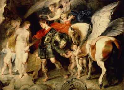 ""Perseus ja Andromeda"" (Perseus ja Andromeda) Kallioon kahlitun Andromedan toimittaa Persee Pagasuksen mukana. Kilvellään Medusan pää, jonka hän tappoi. Pierre Paul (Pierre-Paul) Rubensin (tai Peter Paulin tai Petrus Pauluksen) maalaus (1 tekijältä Peter Paul Rubens