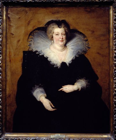Muotokuva Maria De Medici (Marie de Medicis) (1573-1642), Ranskan kuningatar, Henrik IV:n vaimo. Pierre Paulin (Pierre-Paul) Rubensin (tai Peter Paulin tai Petrus Pauluksen) maalaus (1577-1640). 1622 Su. 1,3x1,08 m Madrid, Musee du Prado tekijältä Peter Paul Rubens