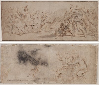 Roomalaisten ja sabiinien sovinto (recto) Venus Disarming Mars, Drapery Study (verso) tekijältä Peter Paul Rubens