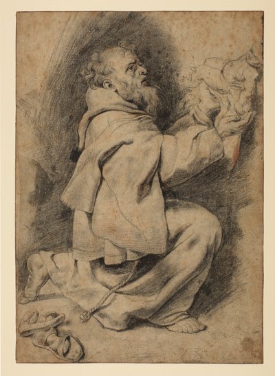 Pyhä Franciscus polvistui vastaanottaen lapsen Kristuksen, noin 1617 tekijältä Peter Paul Rubens