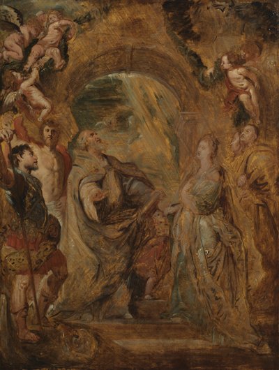 Pyhä Gregorius Suuri pyhien Mauruksen ja Papianuksen kanssa ja Pyhä Domitilla pyhien Nereuksen ja Akhilleuksen kanssa, 1606-07 tekijältä Peter Paul Rubens