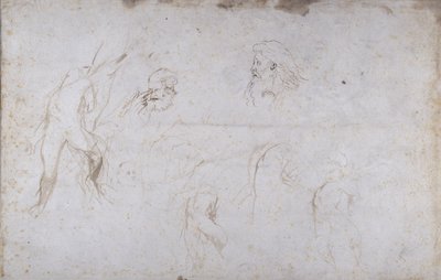 Tutkimukset puuhun sidotusta mieshahmosta ja kahdesta urospäästä, n. 1601 (kynä ja muste paperille) tekijältä Peter Paul Rubens