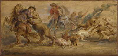 Tutkimus "Karhunmetsästys" (Alcázarille, Madrid), n. 1639 (öljy puulle) tekijältä Peter Paul Rubens