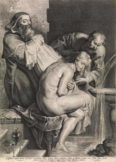 Suzanne ja vanhat miehet (kaiverrus) tekijältä Peter Paul Rubens