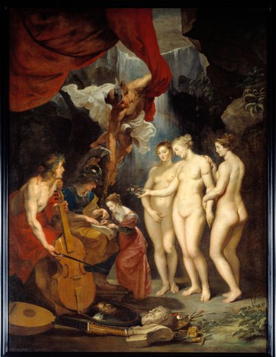 Mediciksen Marian koulutus Allegorie edustaa nuoren kuningatar Marian Mediciksen (1573-1642) opetusta Minervan, Merkuriuksen, Apollon ja kolmen armon välillä. Pierre Paul (Pierre-Paul) Rubensin (tai Peter Paulin tai Petrus Pauluksen) maalaus (15 tekijältä Peter Paul Rubens