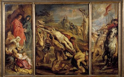 Triptyykkiristin pystyttäminen Pierre Paul (Pierre-Paul) Rubens (tai Peter Paul tai Petrus Paulus) (1577-1640) 1600-luvun su. 0,68 x 1,07 m Pariisi, Musee du Louvre tekijältä Peter Paul Rubens