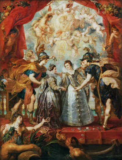 Prinsessien vaihto Espanjan rajalla. Marie de Medici -pyörä tekijältä Peter Paul Rubens