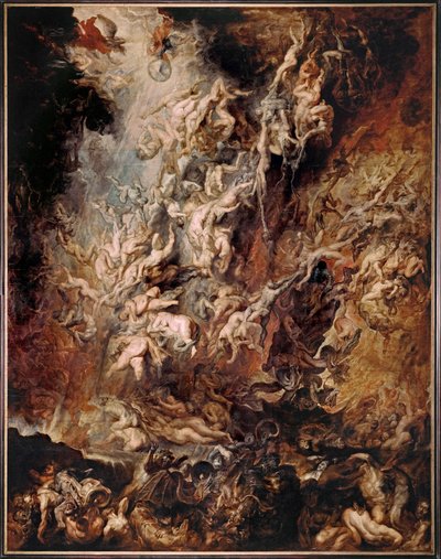 The Fall of the Damned (maalaus tammipuulle) tekijältä Peter Paul Rubens