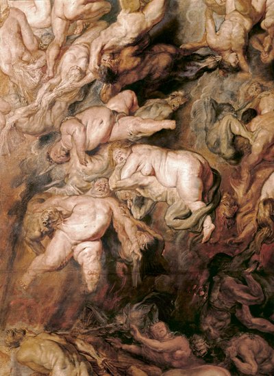 The Fall of the Damned (maalaus tammipuulle) tekijältä Peter Paul Rubens